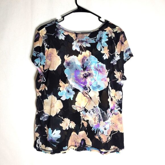 Simply Vera Wang Sheer Overlay Blouse Womens XL Black Floral Latered Top - Picture 2 of 13